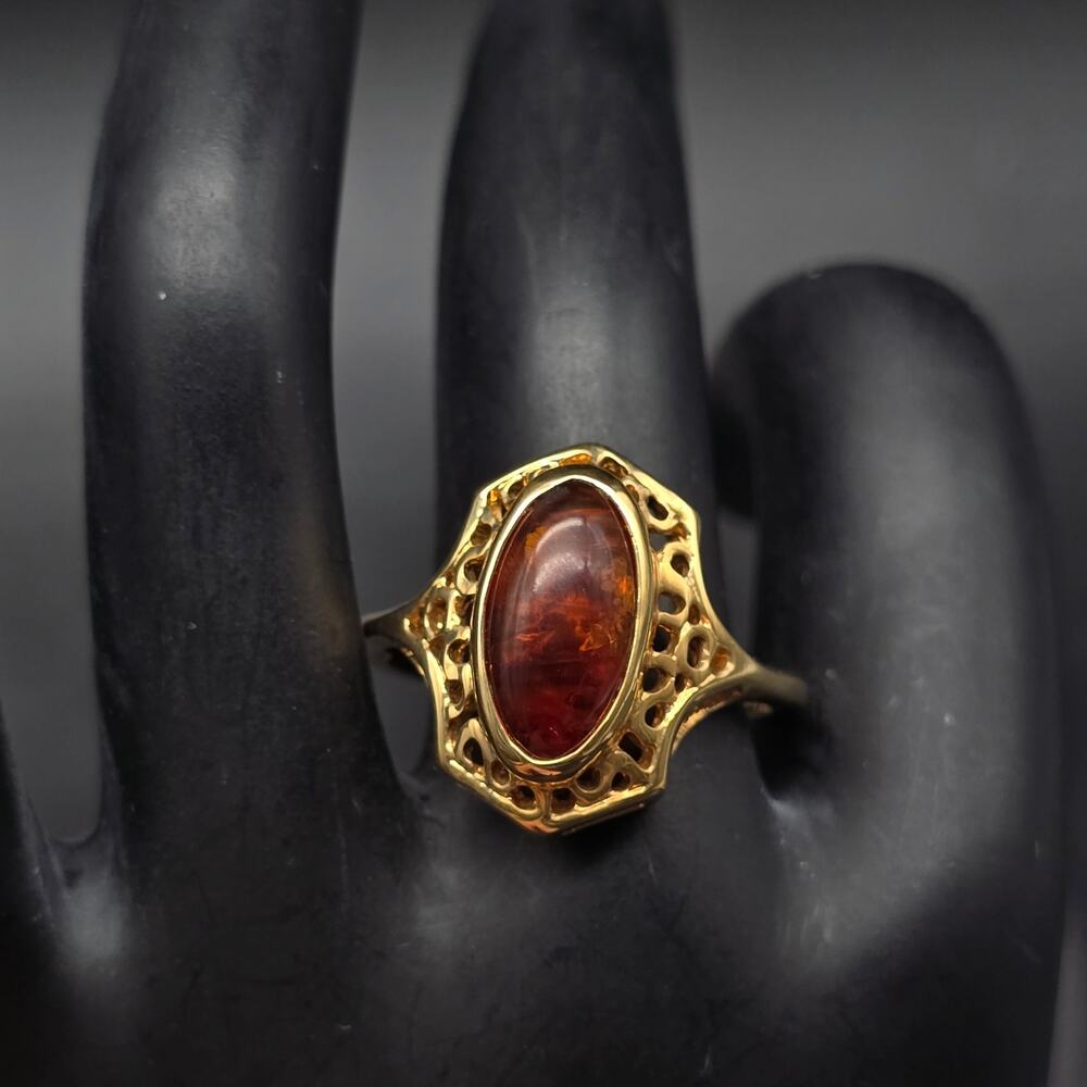 Louis Stern Faux Amber Ring Size 10 Gold Tone Vintage Jewelry